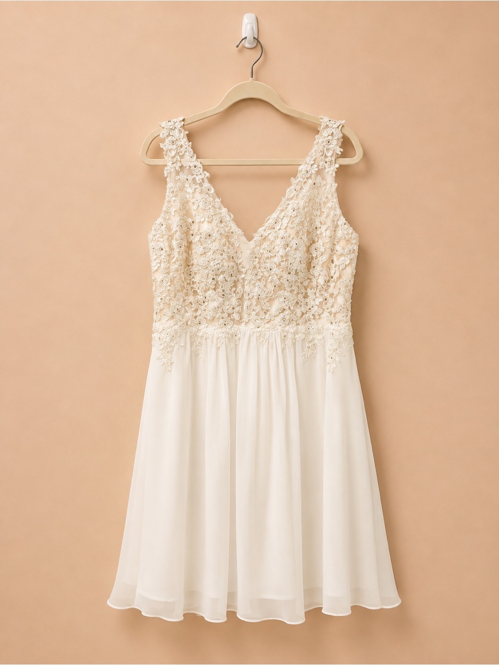 JJ’s House Ivory Lace Chiffon A-Line Cocktail Reception Dress - Size 12-14P